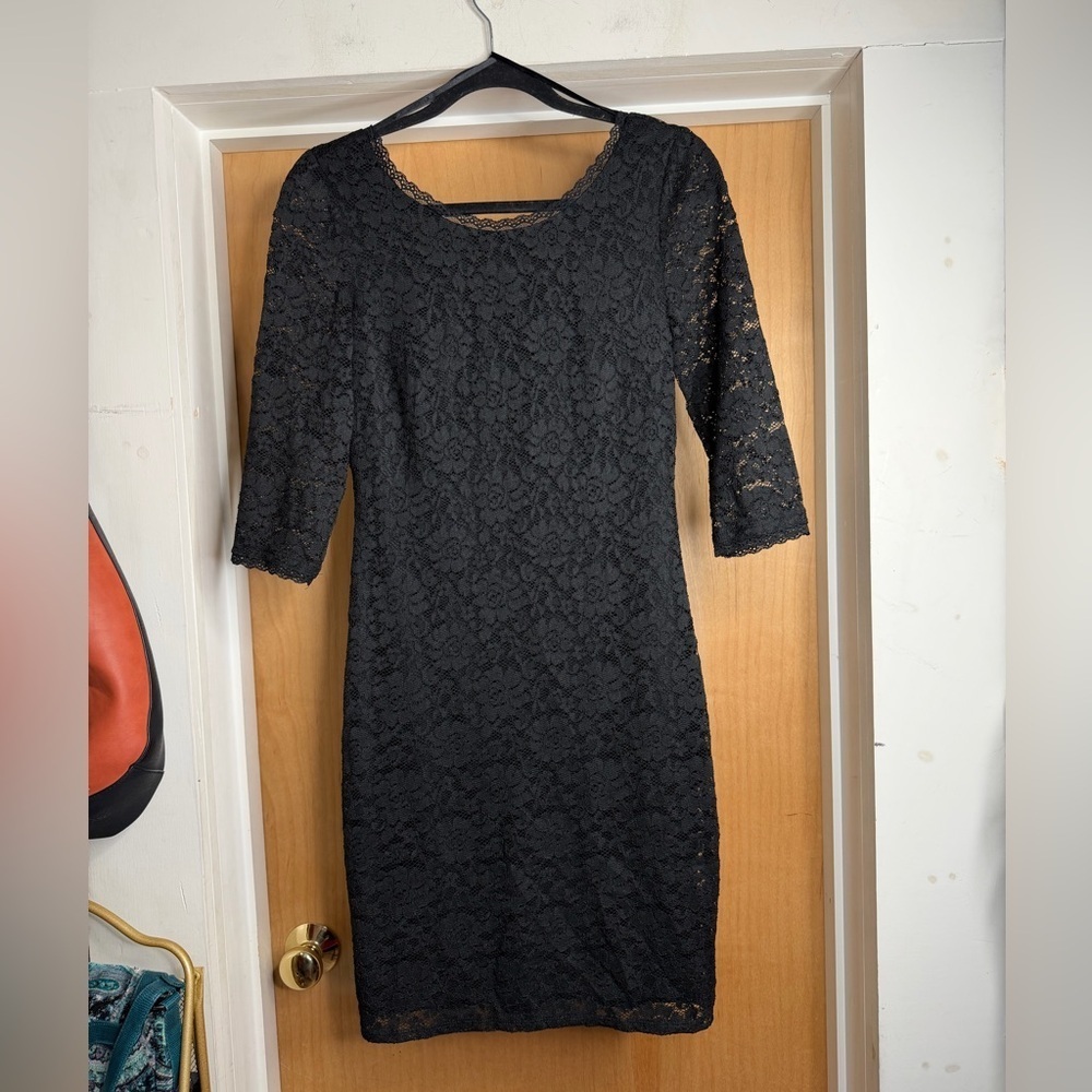 Eliza J. Women’s Black Lace Dress with Elbow Length Sleeves-Double Lined. Size:4 - Picture 3 of 5